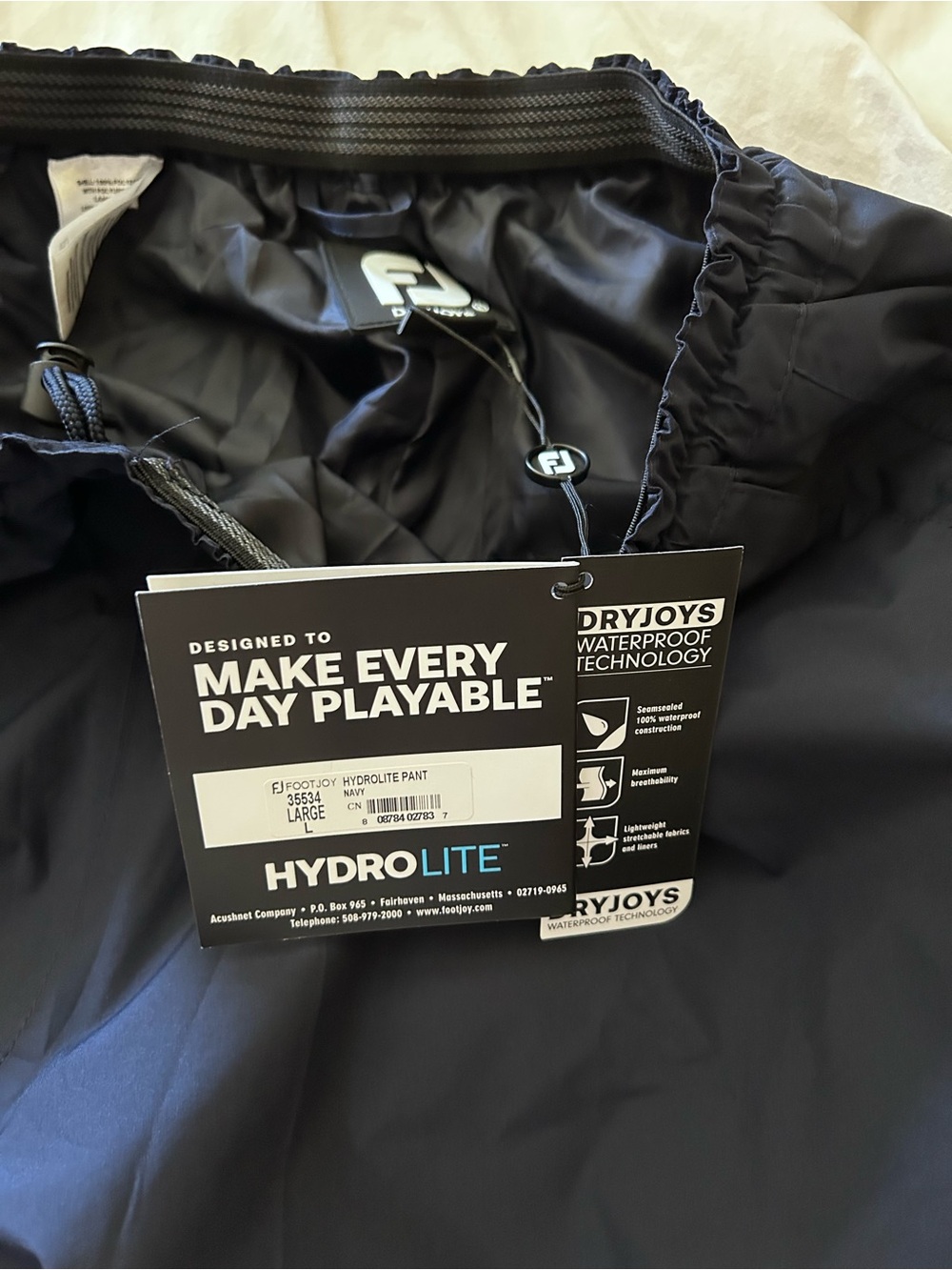FootJoy Navy HydroLite Waterproof Golf Pants - Picture 3 of 5